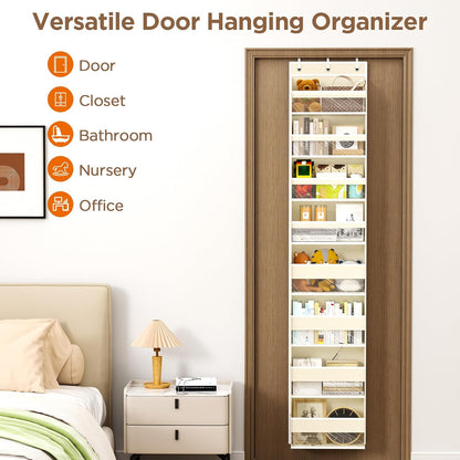 6 Tiers Over The Door Organizer, Heavy Duty Hanging Organizer Storage with Large Capacity Pockets, Behind Door Storage Hanging Shelves for Closet Wall Bathroom Bedroom Nursery Pantry, 1 Pack Grey