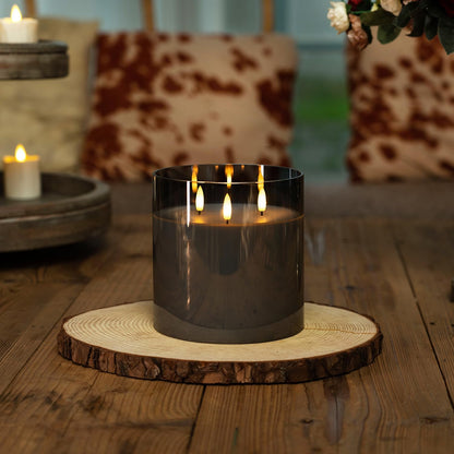 Homemory Green Glass Flameless Candles, Battery Operated LED Pillar Candles with Remote Control and Timer, Radiance Candles, Real Wax, Set of 3,D3 xH4 5" 6"