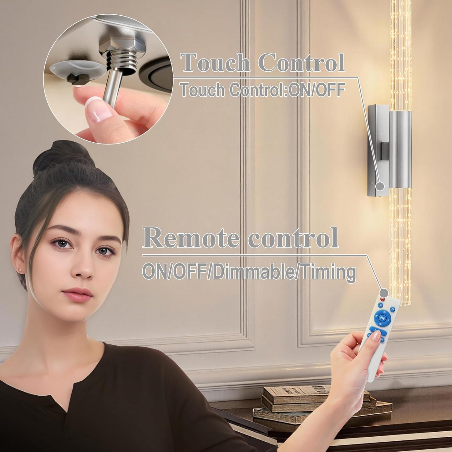 camuucci Battery Operated Wall Sconces Set of 2 Rechargeable Battery Powered Wall Light with 12000mAh Not Hardwired Dimmable Wall Lamp Fixtures for Bedroom Living Room Gold 15.3 Inches