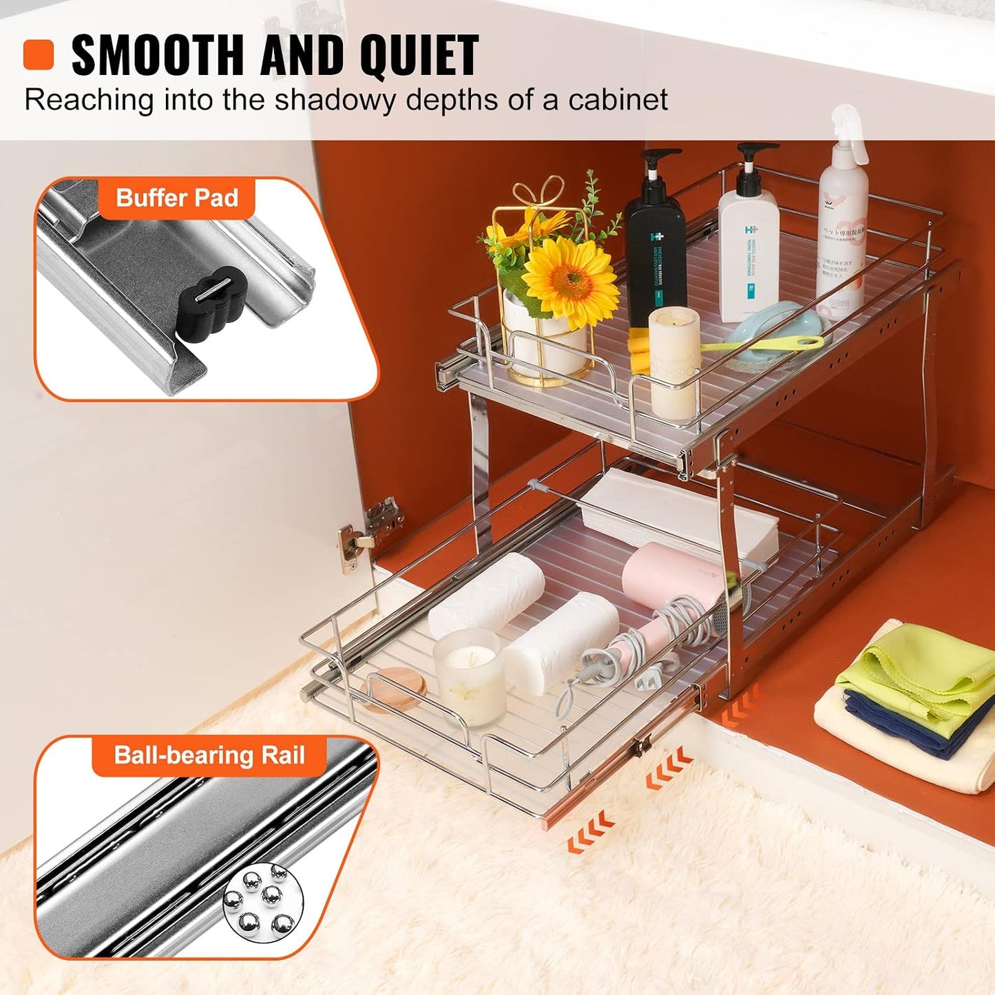 VEVOR Pull Out Cabinet Organizer, 12"W x 21"Dx15.2"H Heavy Duty Slide Out Pantry Shelves, Chrome-Plated Steel Roll Out Drawers for Home,13.5"Wx22"Dx19"H Inside Kitchen Cabinet, Bathroom, Under Sink
