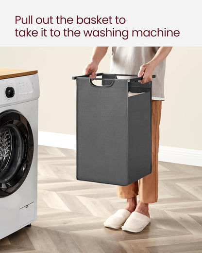 VASAGLE Laundry Hamper, Laundry Basket Sorter with 3 Pull-Out and Removable Bags, Shelf, Metal Frame, 3 x 10.6 Gallons (40 L), 36.4 x 13 x 28.4 Inches, Cappuccino Beige and Natural Beige UBLH301LH01