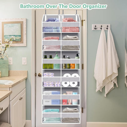 Heavy Duty Over The Door Organizer 5 Tiers, Extra Large Behind Door Storage of 10 Big Front & 10 Mesh Pockets, 80lb Weight Capacity, Hanging Doors Storage Organizer for Closet Bedroom Nursery, Grey
