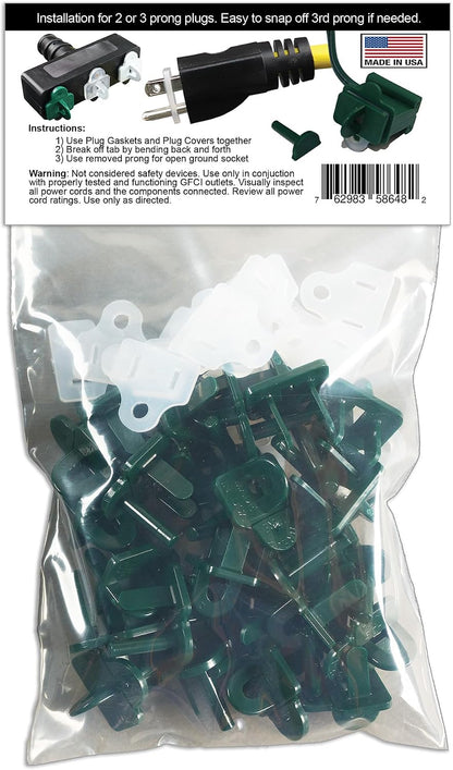 (Set of 10, White0 The Original Weatherproof Gaskets & Plug Covers - Made in USA, Outdoor Waterproof GFCI Protectors, Christmas Light Installation, Extension Cords, Stop GFCIs from Tripping