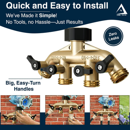 DBR Tech® Heavy Duty 2 Way Hose Splitter (Premium Brass for Superior Durability), Wye Garden Hoses Connector for Water Spigot Faucet Bib Tap, Double Shut Off Valve, Y Adapter, Rust-Resistant Finish