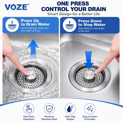 3-in-1 Kitchen Sink Drain Strainer & Stopper with Basket, Stainless Steel Drain Plug Cover Catcher for Food Waste - Sink Accessories for Home or Kitchen Sink Shroom Fit US Standard 3-1/2'' Drain Hole