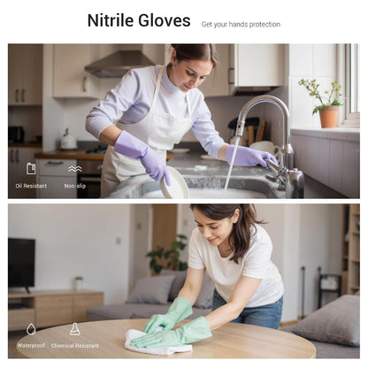 ThxToms 4 Pairs Nitrile Cleaning Gloves, Latex free Reusable Dishwashing Gloves for Women, Kitchen and Bathroom Cleaning, Non-Slip &Flexible, 10 Mil, Colorful, M