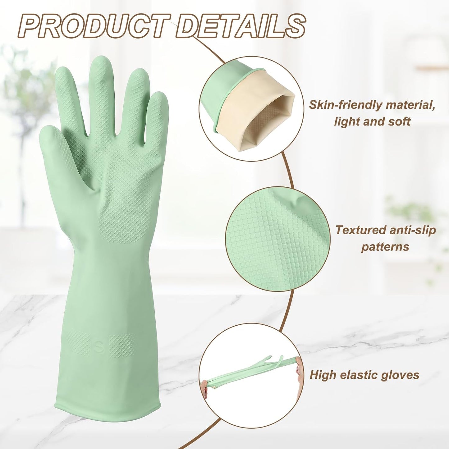 uxcell Rubber Cleaning Gloves, Reusable Household Dishwashing Long Rubber Gloves with Non-slip Grip
