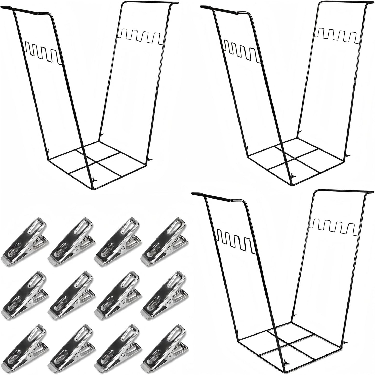 Trash Bag Holder Stand, Outdoor Garden Garbage Bag Holder Holds 30-45 Gallon Bags, Metal Leaf Bag Holder Stand with 4 Fixing Clips and 2 Garbage Bags, For Outdoor Yard Camping Garden Lawn