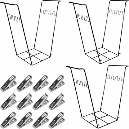 Trash Bag Holder Stand, Outdoor Garden Garbage Bag Holder Holds 30-45 Gallon Bags, Metal Leaf Bag Holder Stand with 4 Fixing Clips and 2 Garbage Bags, For Outdoor Yard Camping Garden Lawn