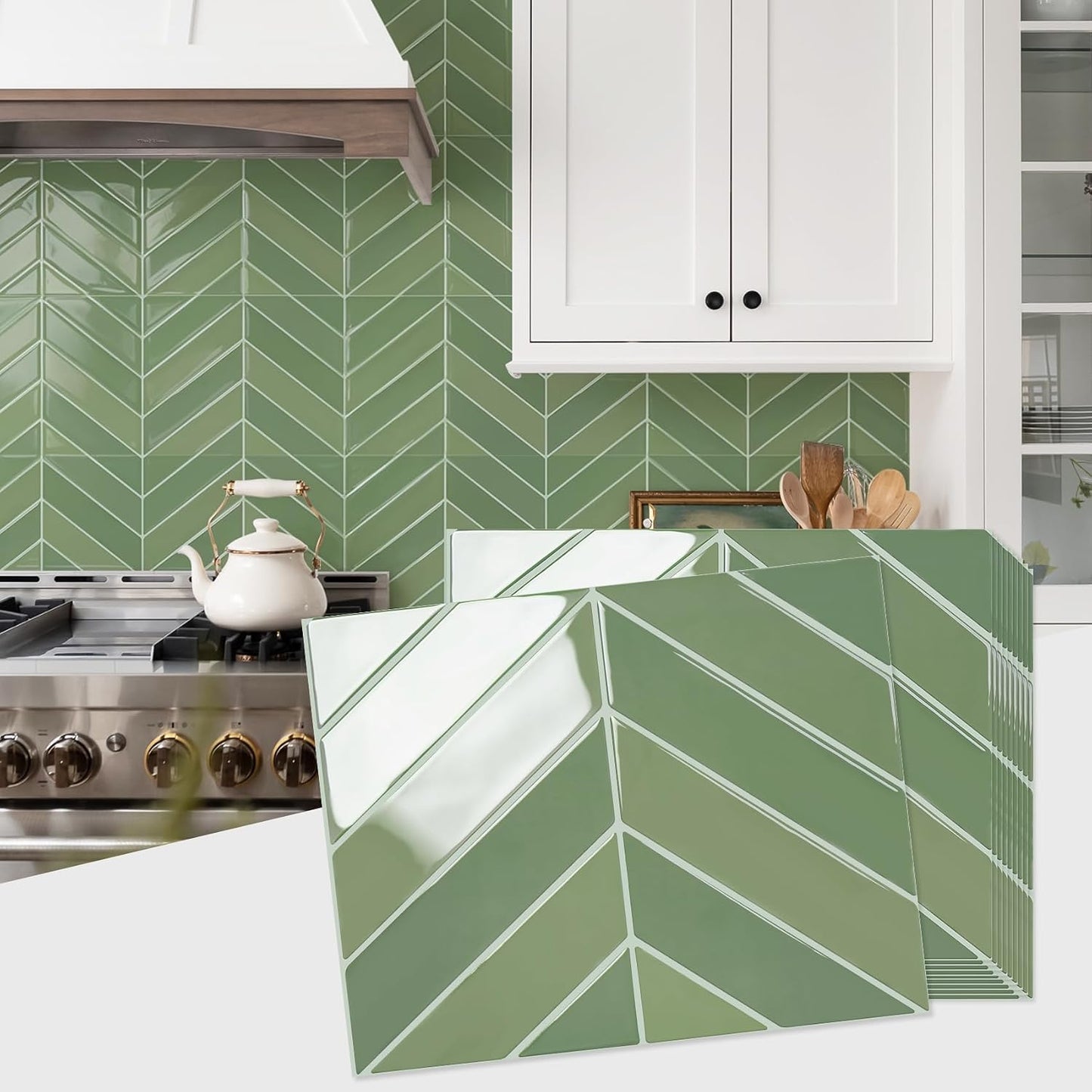 STICKGOO 10 Sheets Thicker Herringbone Peel and Stick Backsplash, 12.6”×9.7” Stick on Wall Tiles, Self Adhesive Tile Sticker for Kitchen Backsplash and Bathroom, White with Grey Grout