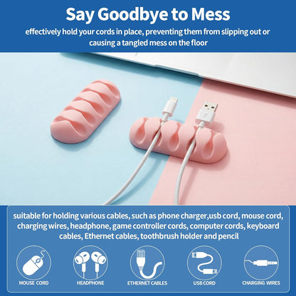 16Pcs Pink Silicone Cable Clips for iPhone Charger, USB, Computer Cables, Waltool Self-adhesive Desk Wire Management Cord Organizer Clips Keeper for Nightstand, Wall, Office, Home, Car