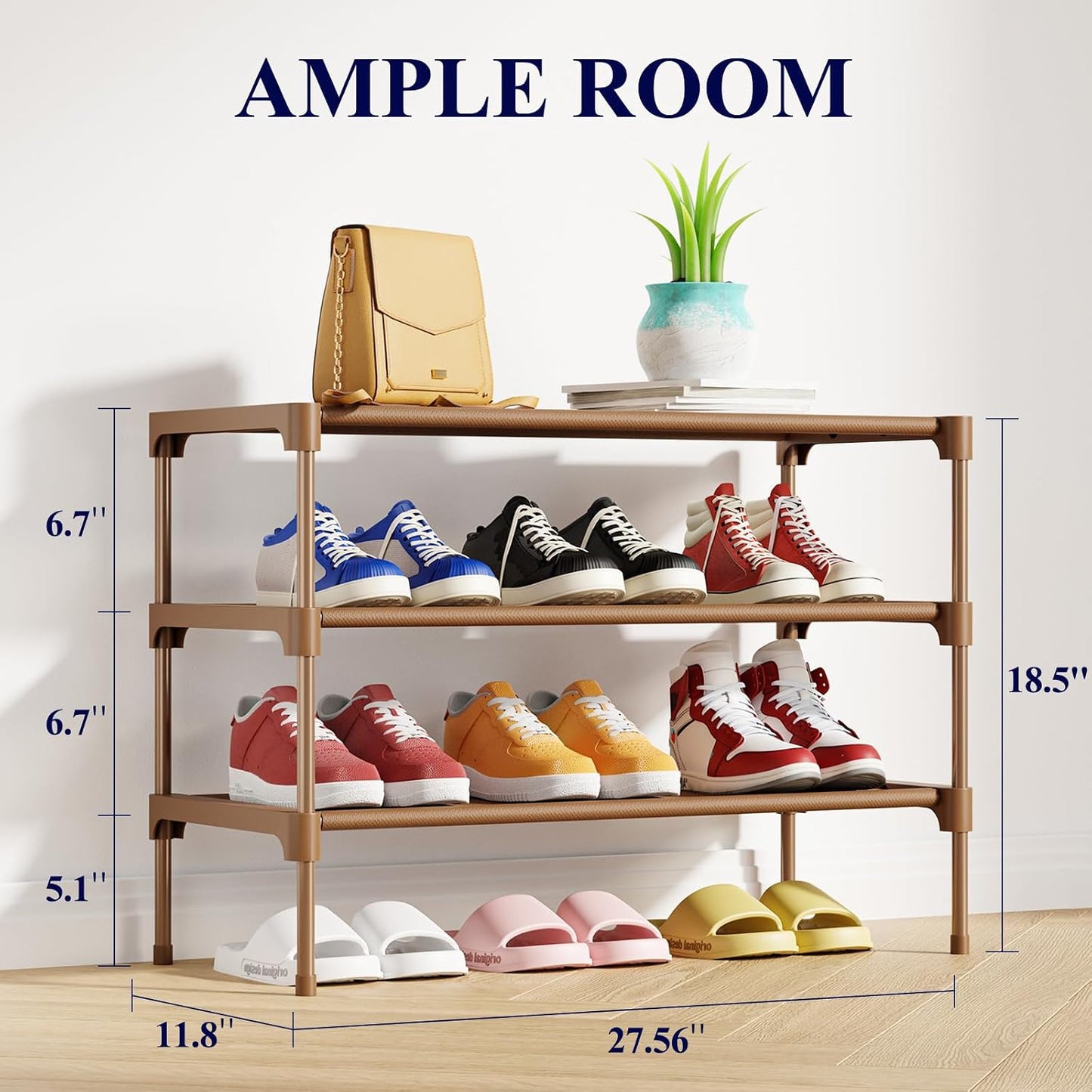 Kitsure Shoe Rack - Non-Woven Shoe Rack Shelf, Shoe Organizer for Closet, Entryway, Garage & Corridor, Stackable Shoe Shelves, 27.5" Wide - 3 Tier, Black