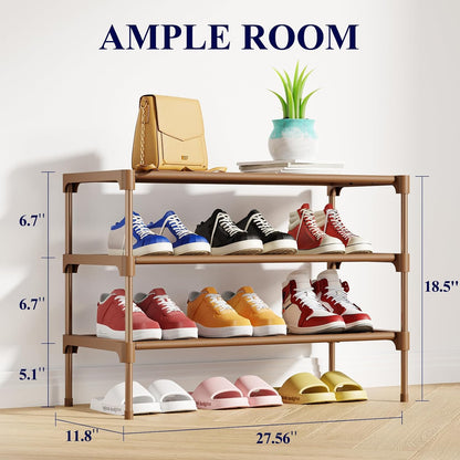 Kitsure Shoe Rack - Non-Woven Shoe Rack Shelf, Shoe Organizer for Closet, Entryway, Garage & Corridor, Stackable Shoe Shelves, 27.5" Wide - 3 Tier, Black