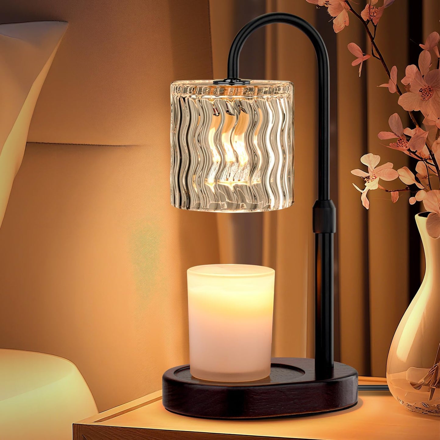 Candle Warmer Lamp Electric: Dimmable Timer Candles Warming Lamps - Height Adjustable Burner Jar - No Flame Scented Melts Wax - All Candle Jars Table Light Home Decor