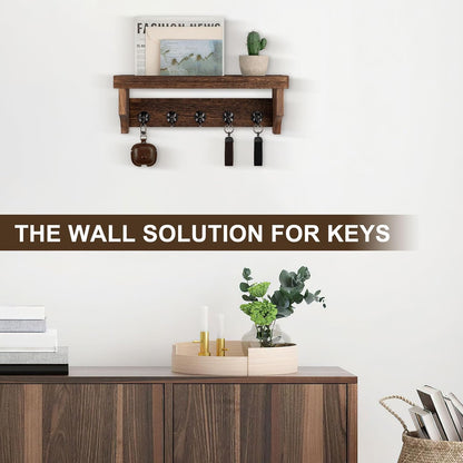 Key and Mail Holder Wall Mount, Key Holder with Shelf and Mail Organizer Wall Mount. Mail Holder with 5 Hooks for Coat, Dog Leash, Home Decor Rack, Entry Way Organizer (White)