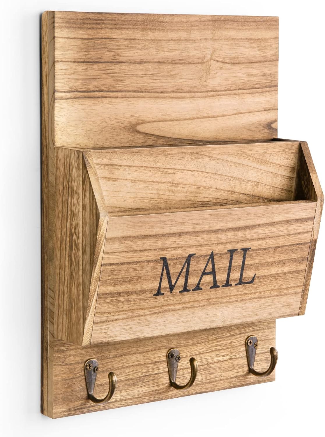 DLQuarts Mail Organizer with Key Holder for Wall, Mail Sorter Wall Mounted, Decorative Wooden Key and Mail Holder with 3 Hooks, Black