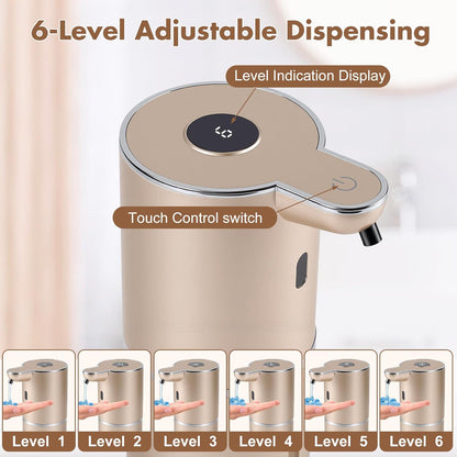 Automatic Soap Dispenser, Hand Soap Dispenser 12.8oz/380ml Smart Rechargeable, Liquid Touchless Soap Dispensers with 6-Level, Wall Mounted or Countertop Dish Soap Dispensing for Bathroom & Kitchen