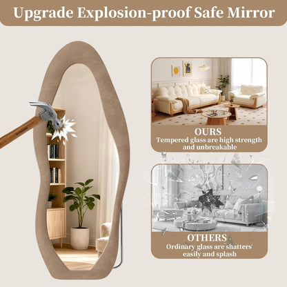 71"x32" Flannel Full Length Mirror, Arched Mirrors Full Length with Stand, Flannel Floor Mirror for Bedroom and Living Room, Full Body Mirror Hanging or Leaning, White