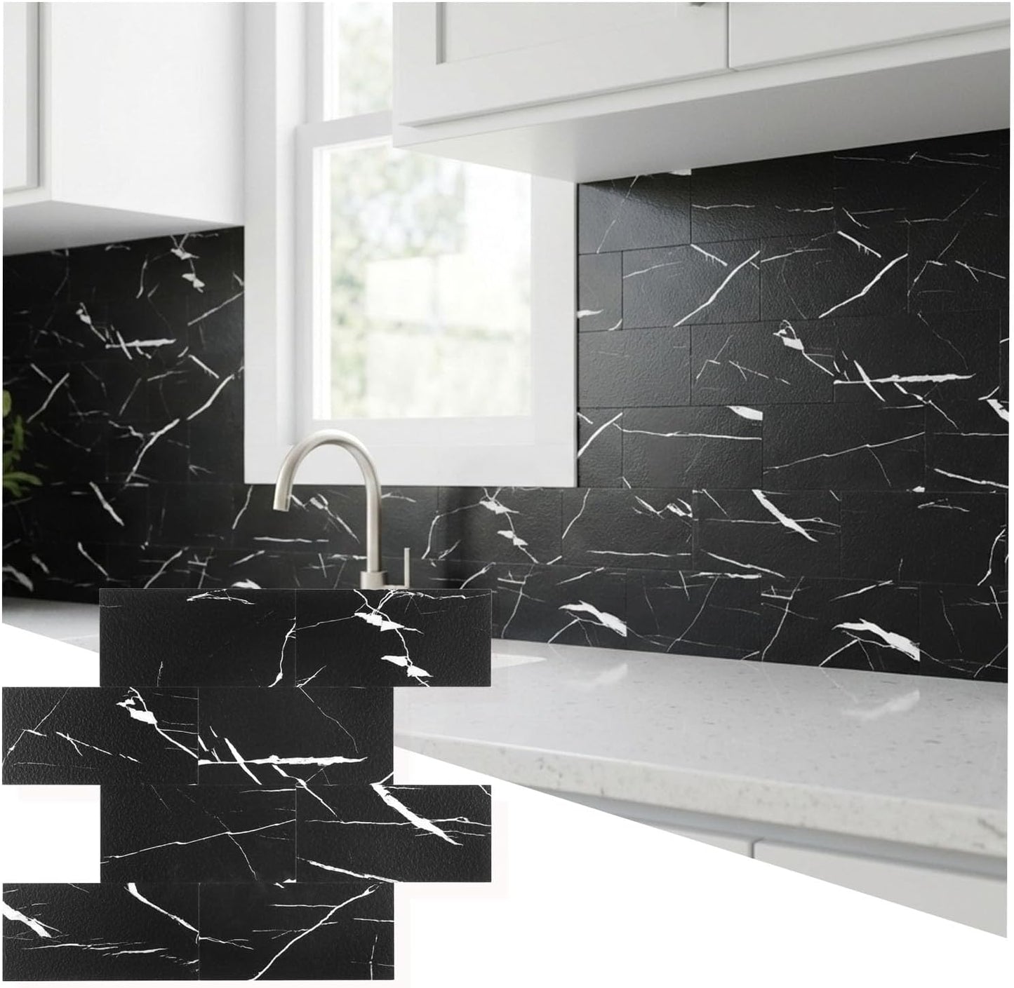 10- Sheet Polished White Peel and Stick Backsplash, 12’’Luxury PVC Ceramic Look Self Stick Subway Tiles, Waterproof Peel and Stick Wall Tiles for Kitchen and Bathrrom