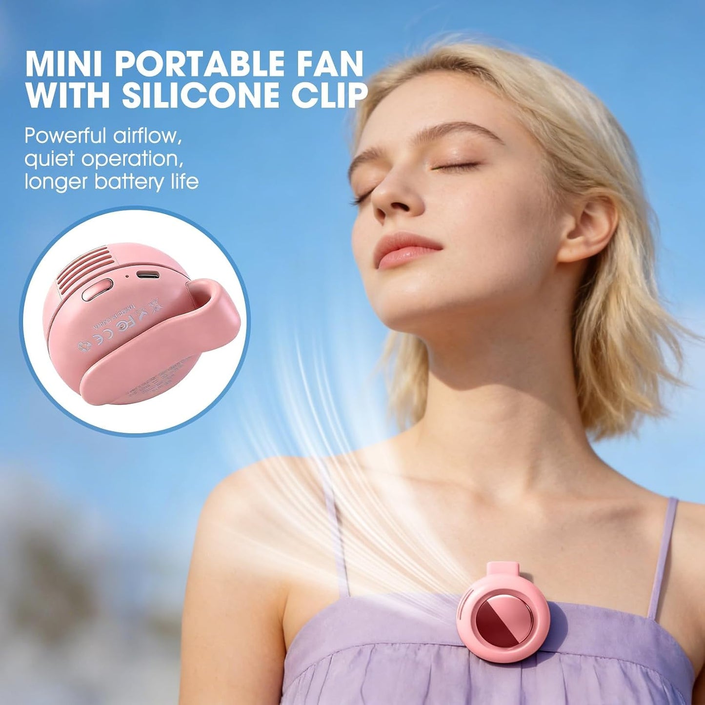 Small Clip Fan, Personal Waist Fans,Portable Silent Mini Bladeless Fan Clip On for Shirt ,Hands-Free Personal Clip Fans 3 Speeds,Clips on Waist Neck Fanes for Outdoor,Camping,Travel,Office (White)