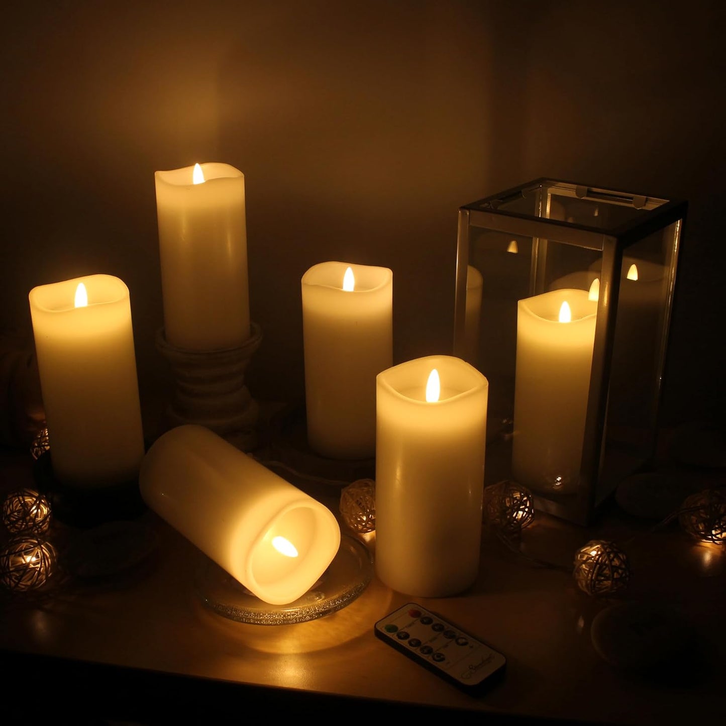 Stonebriar 6 Count White Real Wax 3x3 Flameless LED Pillar Candles with Remote and Timer