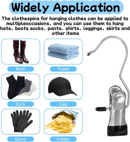 100 Pack Heavy Duty Boot Hanger Clips, Stainless Steel Laundry Hooks with Silicone Clip for Hanging Boots, Pants, Socks, Towels - Space Saving Closet Organizer for Travel & Home