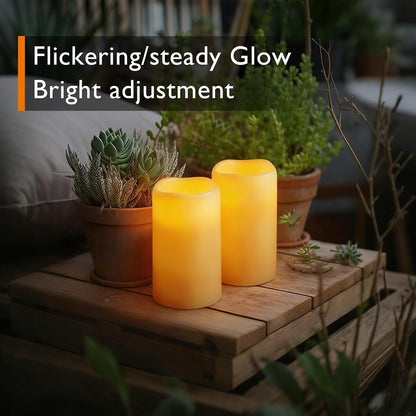 Homemory 3 Pack Flameless Candles, Outdoor Waterproof, Battery Operated LED Pillar Candles with Remote Control and Timer, Plastic, Long Lasting，4”5”6”