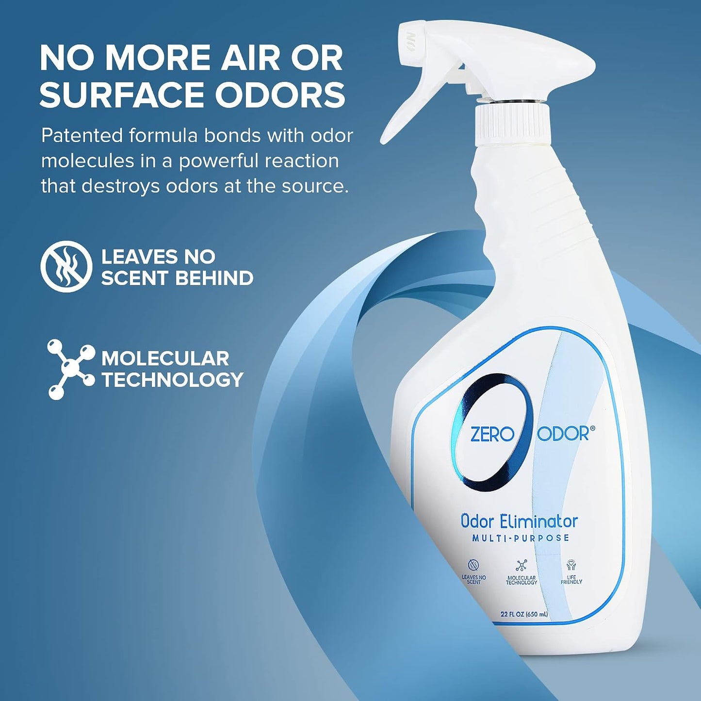 Zero Odor – Multi-Purpose Odor Eliminator - Air & Surface Odor – Patented Technology for Bathroom, Kitchen, Fabric, Closet- Smell Great Again, 16oz