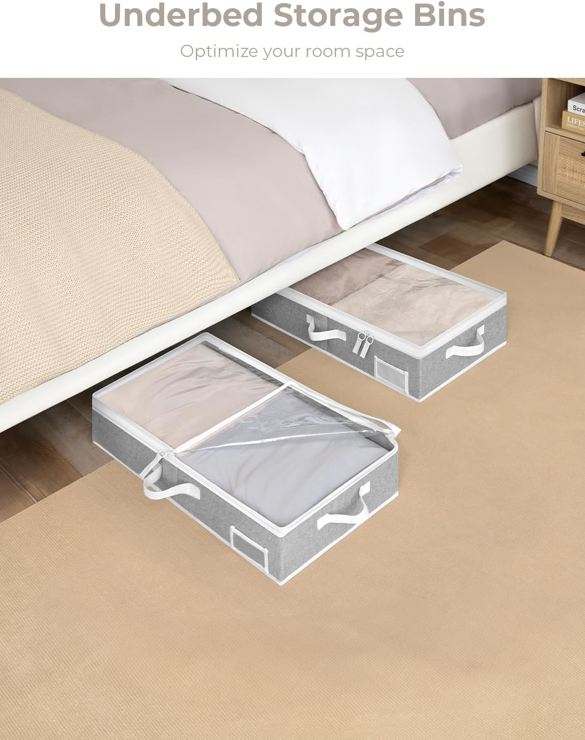 StorageWorks Large Under Bed Storage Containers with Handles and Label Holder, 2 Pack Ultra-thick Fabric Underbed Bins, Closet Organizer for Clothes, Blankets, Sweater