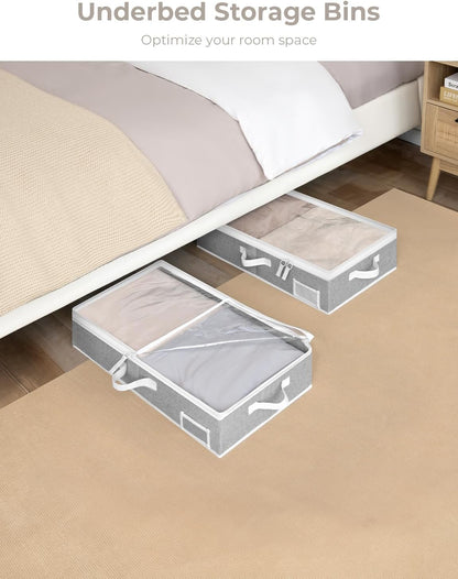StorageWorks Large Under Bed Storage Containers with Handles and Label Holder, 2 Pack Ultra-thick Fabric Underbed Bins, Closet Organizer for Clothes, Blankets, Sweater