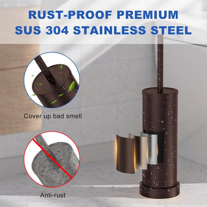 Brushed Nickel Toilet Brush and Holder Set, 304 Stainless Steel Toilet Brush for Bathroom, Heavy Duty Toilet Bowl Brush with Holder, Removable Inner Bowl and Splash Protection, Long Handle