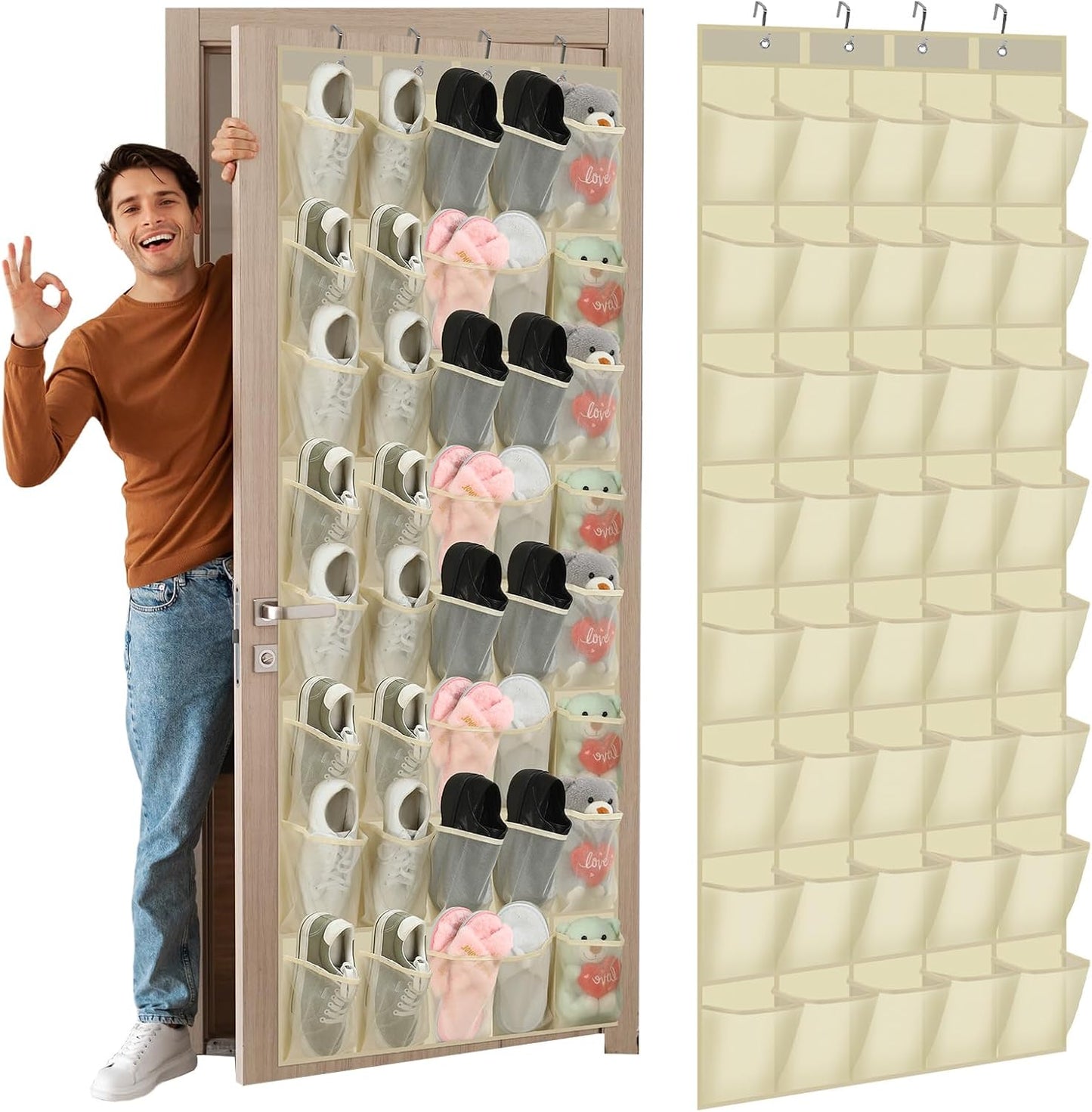 Windyun 40 Over The Door Shoe Organizer, Large Mesh Pocket Hanging Shoe Rack Hanger Large Capacity Gray Behind The Door Storage Holder for Dorm College Closet Entryway Bedroom Utility Room Women Men