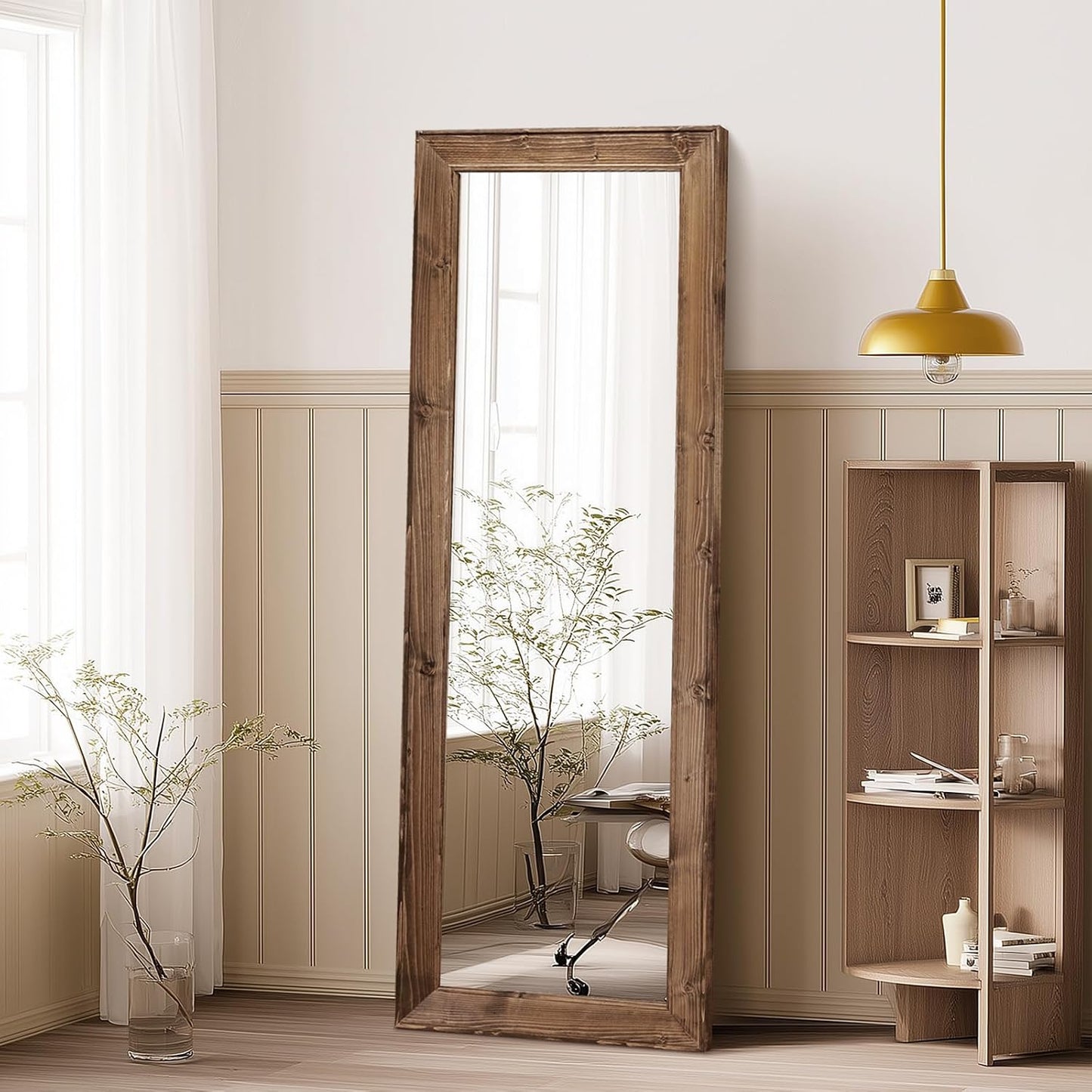Solid Wood Full Length Mirror - 65"x22" Arched Floor Mirror, Free Standing & Wall Mounted - Elegant Design for Bedroom, Dressing Room, Hallway, Brown