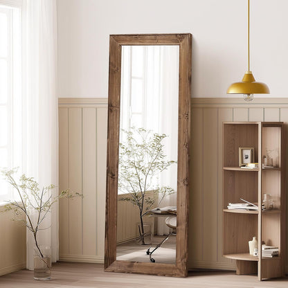 Solid Wood Full Length Mirror - 65"x22" Arched Floor Mirror, Free Standing & Wall Mounted - Elegant Design for Bedroom, Dressing Room, Hallway, Brown