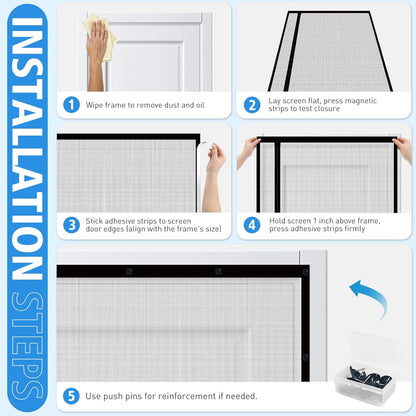 TasticTotes Magnetic Screen Door Mesh - Reversible Left & Right Opening with Magnetic Closure, Keep Buzz Out, Enjoy Fresh Air, Hands Free for Families & Pets (34" x 81", Fit Door Size 32" x 80")