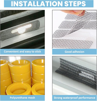 Screen Patch Repair Kit 250Pcs Waterproof Sticky Window Screen Tape Mesh for Door and Window Repair, Freely Cut Weep Hole Covers for Home