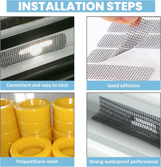 Screen Patch Repair Kit 250Pcs Waterproof Sticky Window Screen Tape Mesh for Door and Window Repair, Freely Cut Weep Hole Covers for Home