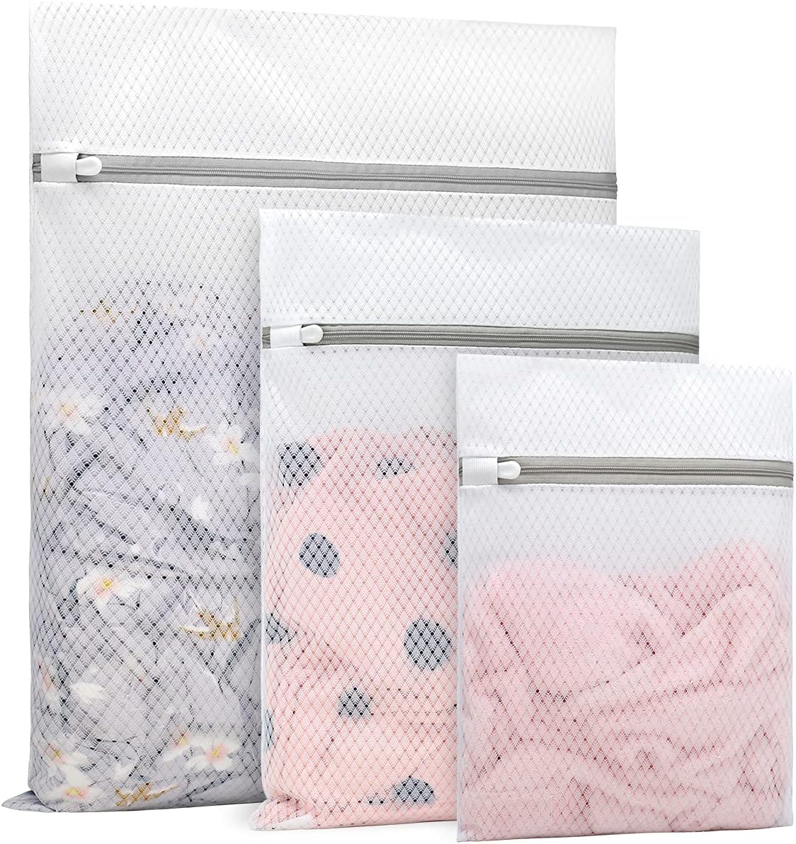 Muchfun 3Pcs Durable Diamond Mesh Laundry Bags for Delicates 12 x 16 Inches | (3 Medium)