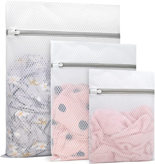 Muchfun 3Pcs Durable Diamond Mesh Laundry Bags for Delicates 12 x 16 Inches | (3 Medium)