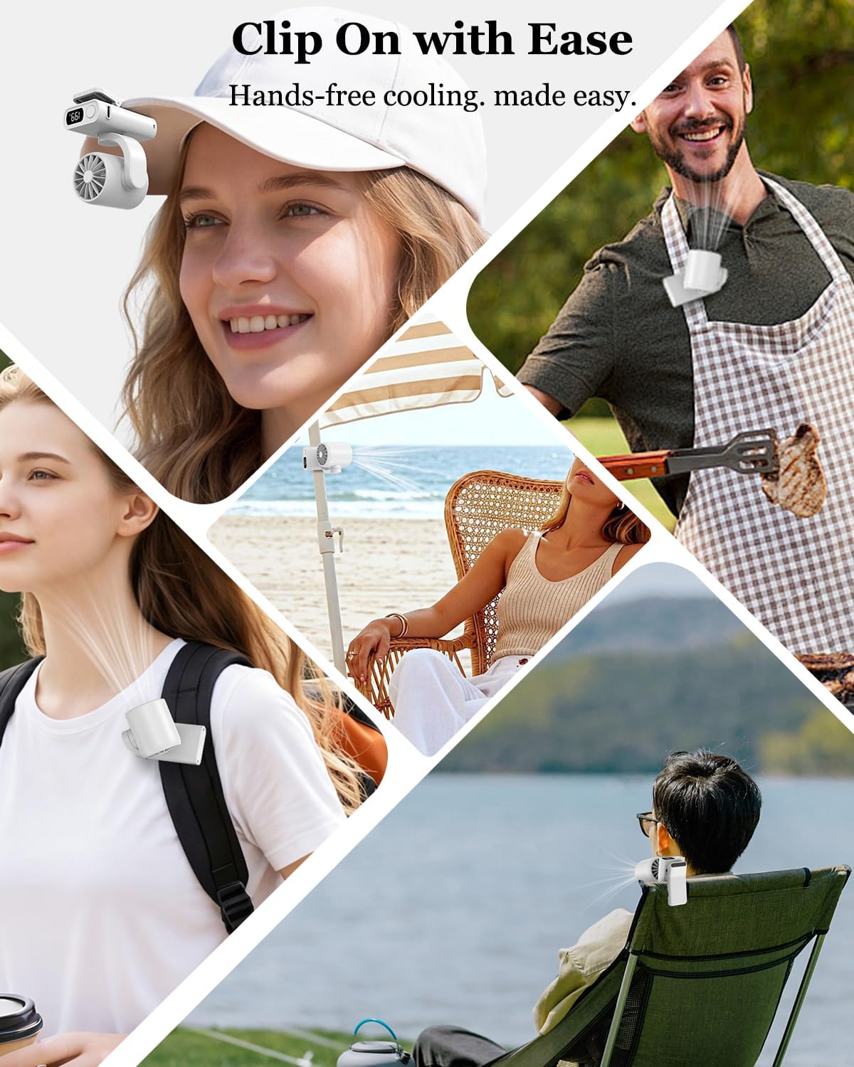 3 in 1 Clip On Portable Fan, Quiet Lash Extension Fan, Baby Stroller Fan, Rechargeable Handheld Pocket Fan with LED Display, 5 Speed 8000RPM Turbo Cooling Fan for Travel, Concert, Office, Makeup,Desk