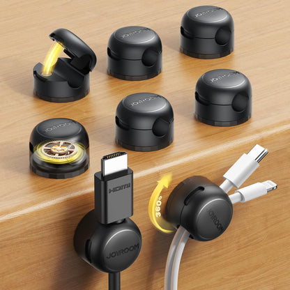 8-Pack JOYROOM Magnetic Cable Clips Organizer [Cord 360° Rotatable] Wire Keeper Holder with Strong Adhesive, Nightstand Desk Cable Management Phone Charger Holder for Car Wall Home Office Accessories