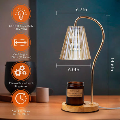 Elenhome Candle Warmer Lamp with Adjustable Height, Stepless Dimming Function-Home Decor Lamp, Metal Candle Lamp for Jar Candles, No Flame Scented Candle Warmer with 2 Bulbs (Black)