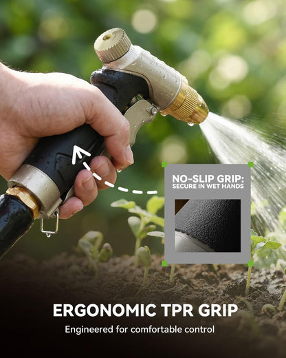 RAINPOINT Garden Hose Nozzle, 100% Heavy Duty Metal Hose Sprayer, High Pressure Water Hose Nozzle with Adjustable Spray Patterns and Flow Control for Watering Plants, Car Washing, Pet Washing, Gold