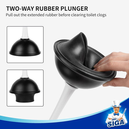 MR.SIGA Toilet Plunger and Bowl Brush Combo for Bathroom Cleaning, Black, 2 Sets