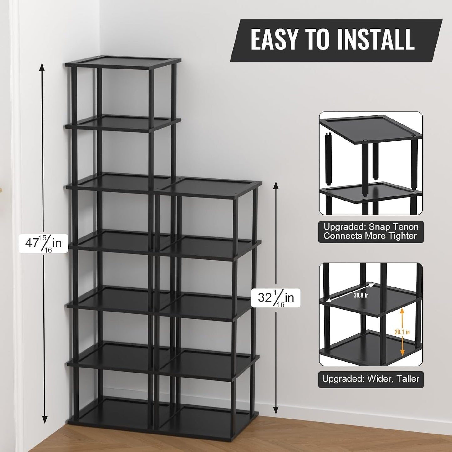 MHXW SXPN Bamboo Free Standing Shoe Rack Shelf Multi Tier Tall Wooden Stackable Shoes Rack Organizer for Closet Front Door Entrance Narrow Vertical Shoe Storage (Nature, 7 Tiers)