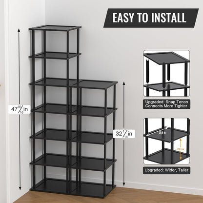 MHXW SXPN Bamboo Free Standing Shoe Rack Shelf Multi Tier Tall Wooden Stackable Shoes Rack Organizer for Closet Front Door Entrance Narrow Vertical Shoe Storage (Nature, 7 Tiers)