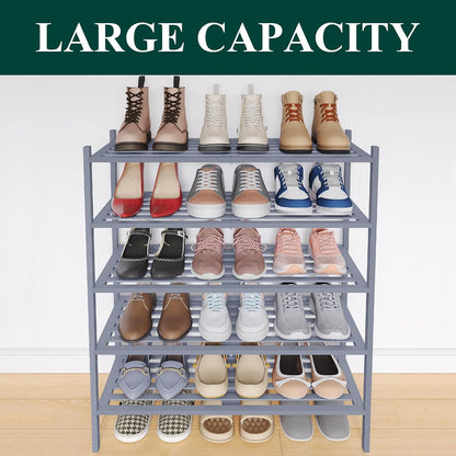 Smiry Bamboo Shoe Rack, 3 Tier Free Standing Wooden Shoe Organizer, Stackable Wood Shoe Storage Shelf for Closet, Entryway, 5 Horizontal Slats, 26.8"x11"x18.3", Natural