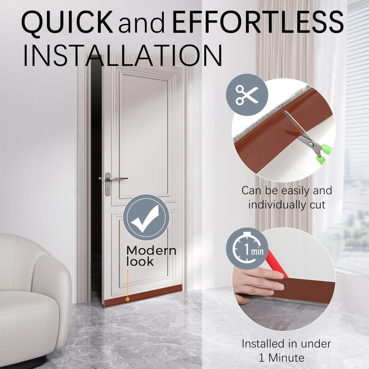 2 Pack Door Sweep Brush, Under Door Draft Stoppers with Brush, Draft Stopper for Bottom Reduce Noise, Weather Stripping for Doors Exterior with Self Adhesive, 2" W x 39" L, White
