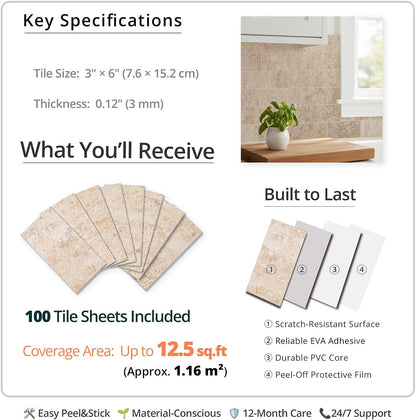 StyloVue 100 Pieces Peel and Stick Backsplash for Kitchen, 3" x 6" PVC Subway Tile, Glossy White with Dark Gray Grout, Self Adhesive Stick on Wall Tiles for Kitchen, Bathroom, Fireplace, RV