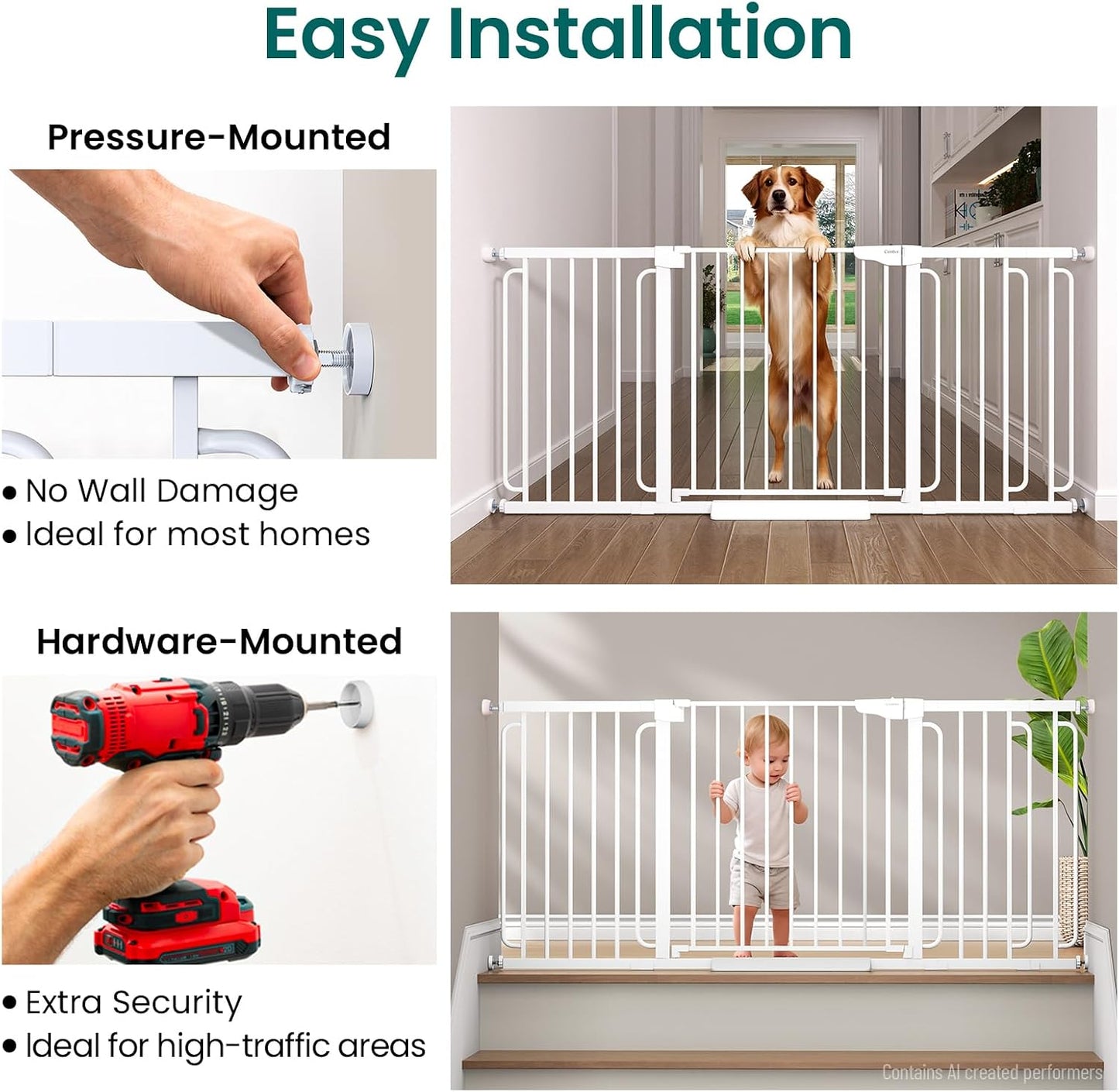 Cumbor 30-46" Baby Gate for Stairs, Mom's Choice Awards Winner-Auto Close Dog Gate for The House, Gifts for Mom, Easy Install Pressure Mounted Pet Gates for Doorways, Black